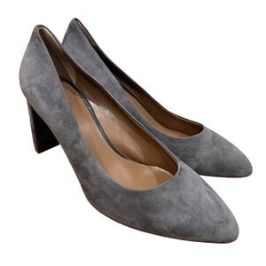Deimille Grey Suede Block Heel Pumps Made in Italy Size 38.5 US 8 Classic Career